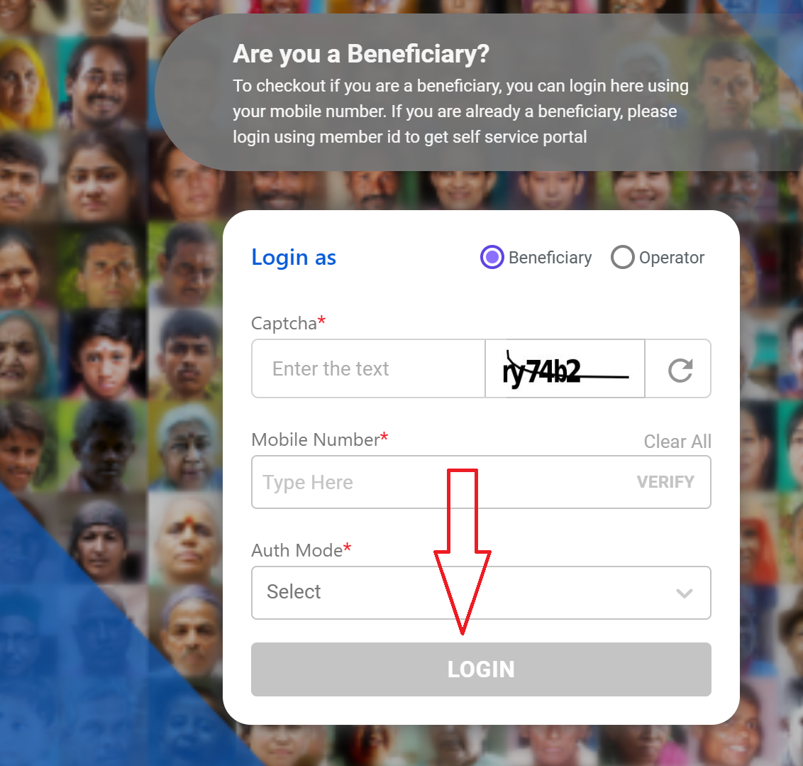 Login Beneficiary Portal